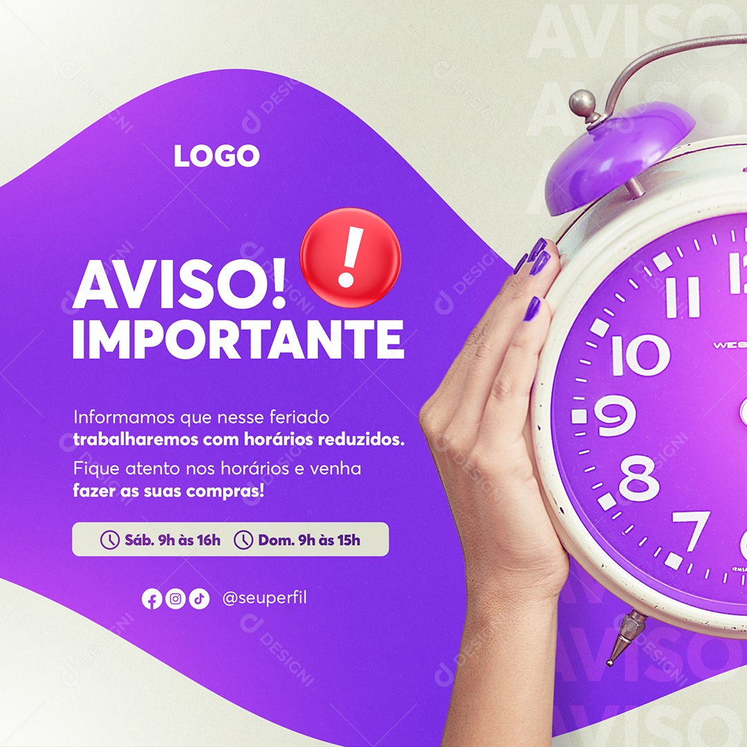 Aviso Importante Horários de Fim de Ano Social Media PSD Editável