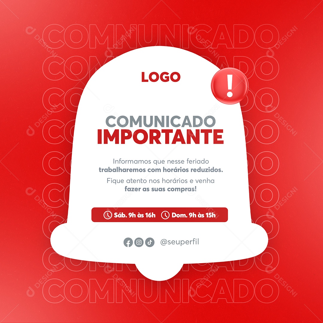 Comunicado Importante Horários de Fim de Ano Social Media PSD Editável