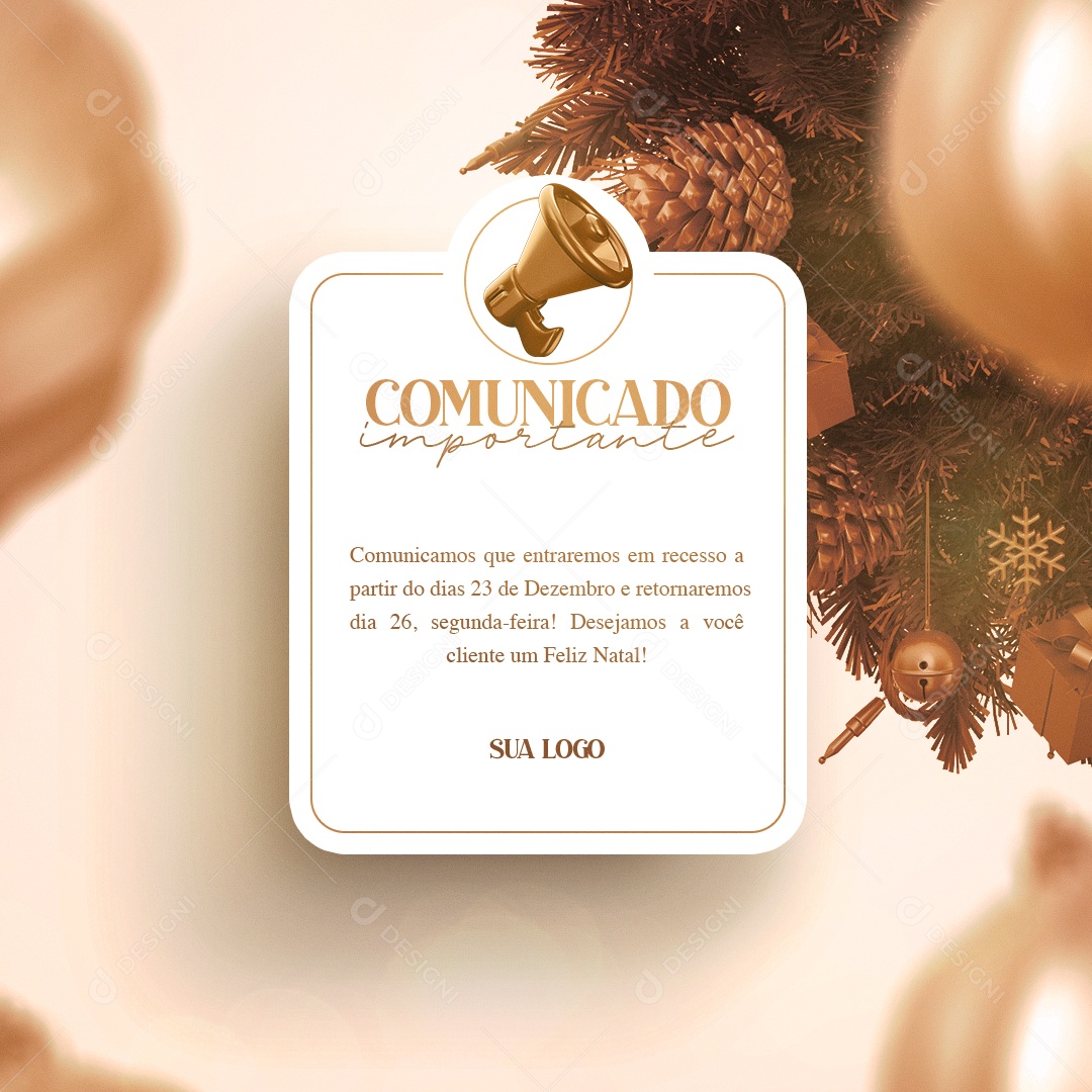 Comunicado Importante Entraremos em Recesso Feliz Natal Social Media PSD Editável
