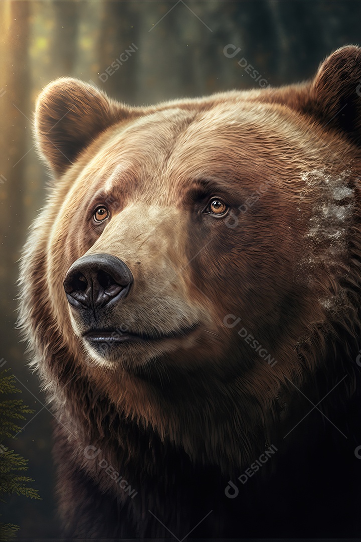 Retrato de um lindo urso pardo selvagem sozinho em uma floresta em seu habitat natural.