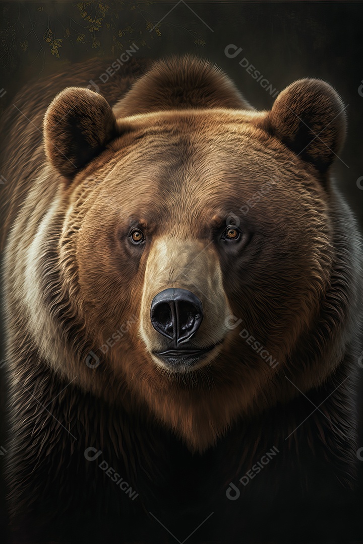 Retrato de um lindo urso pardo selvagem sozinho em uma floresta em seu habitat natural.