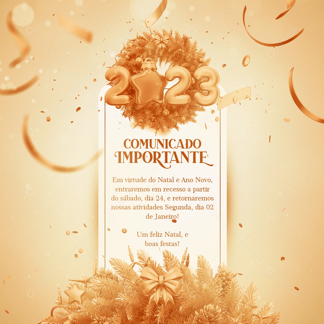 Comunicado Importante Em Virtude do Natal e Ano Novo Social Media PSD Editável