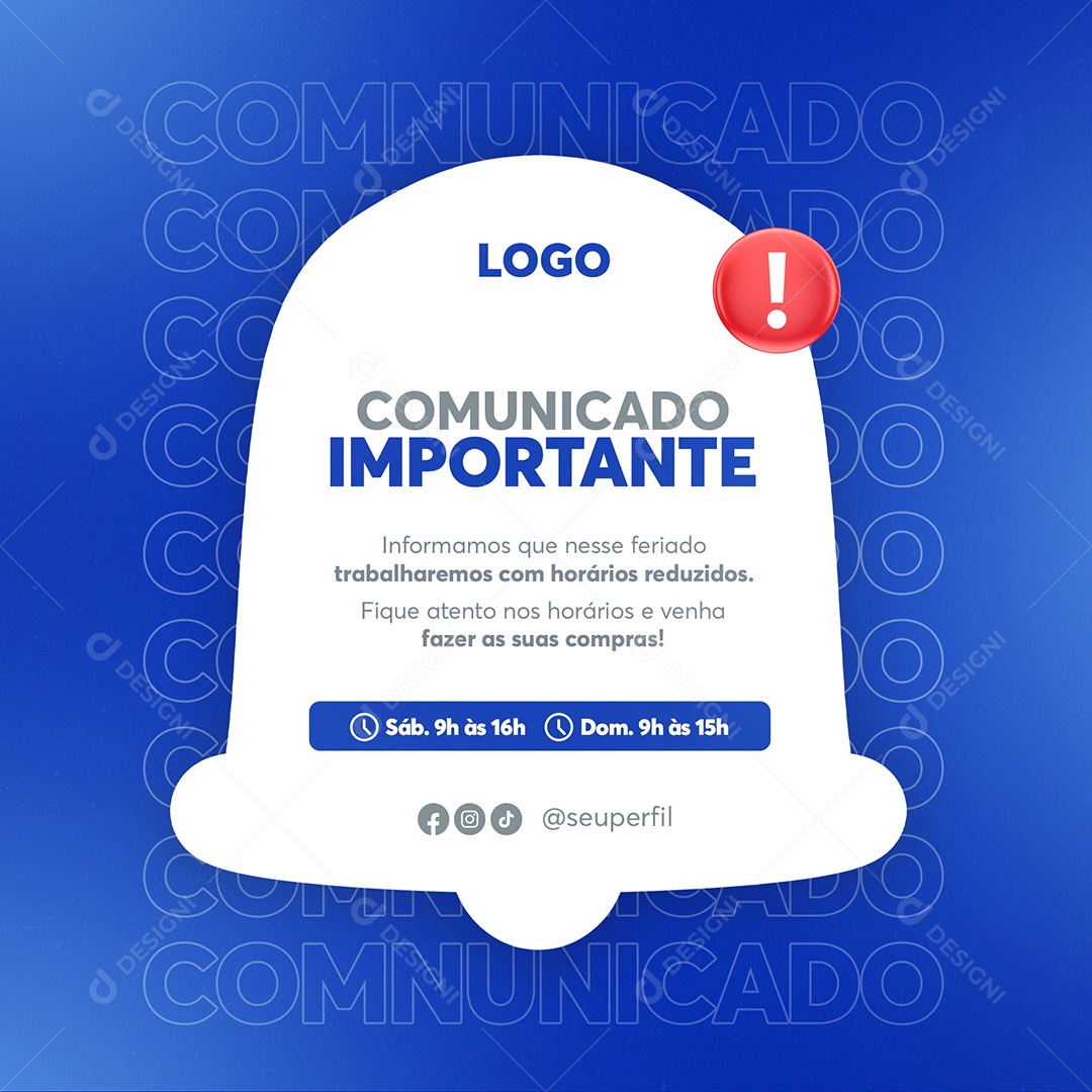 Comunicado Importante Horários de Fim de Ano Social Media PSD Editável