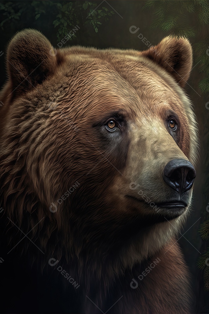 Retrato de um lindo urso pardo selvagem sozinho em uma floresta em seu habitat natural.