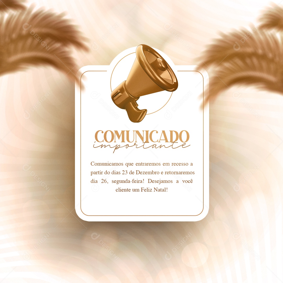Comunicado Importante Entraremos em Recesso Feliz Natal Social Media PSD Editável