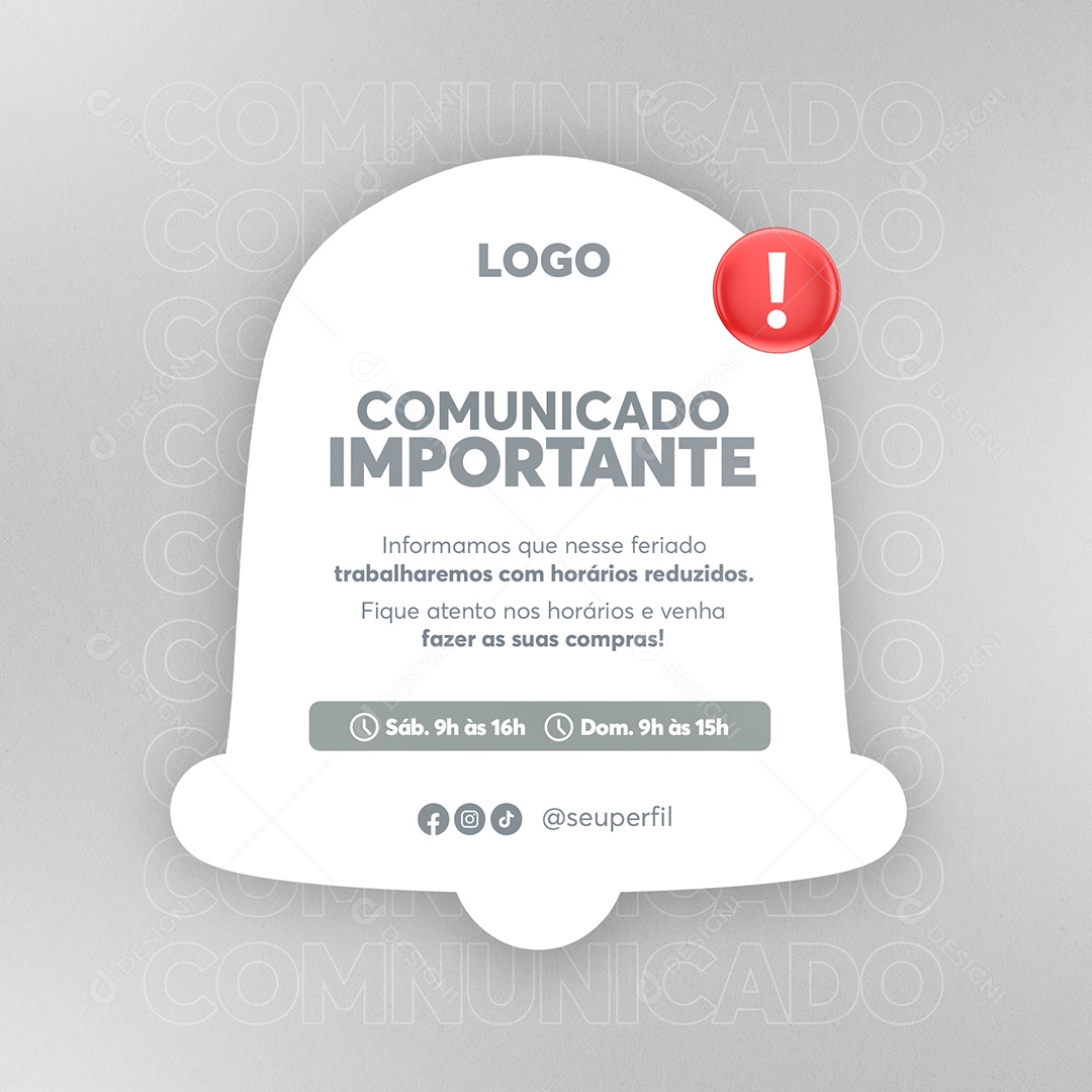 Comunicado Importante Horários de Fim de Ano Social Media PSD Editável