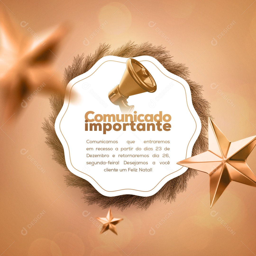 Comunicado Importante Entraremos em Recesso Feliz Natal Social Media PSD Editável