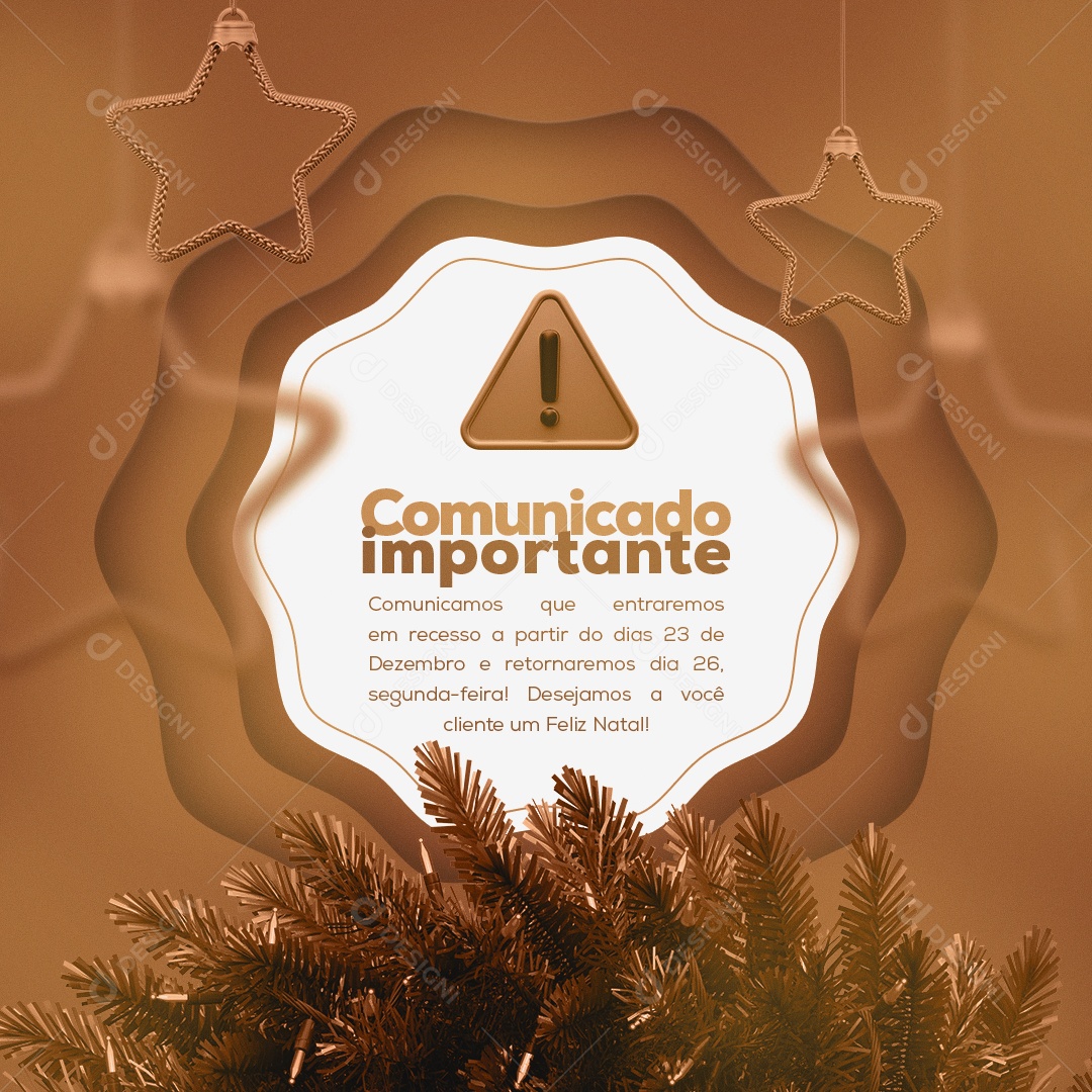 Comunicado Importante Entraremos em Recesso Feliz Natal Social Media PSD Editável