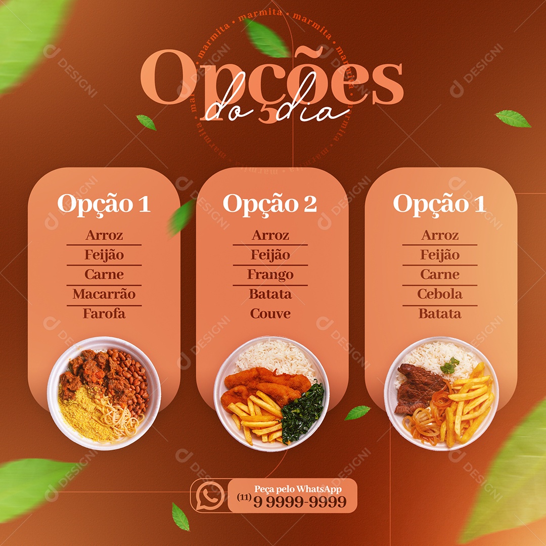 Restaurante Opções do Dia Venha Conferir Social Media PSD Editável