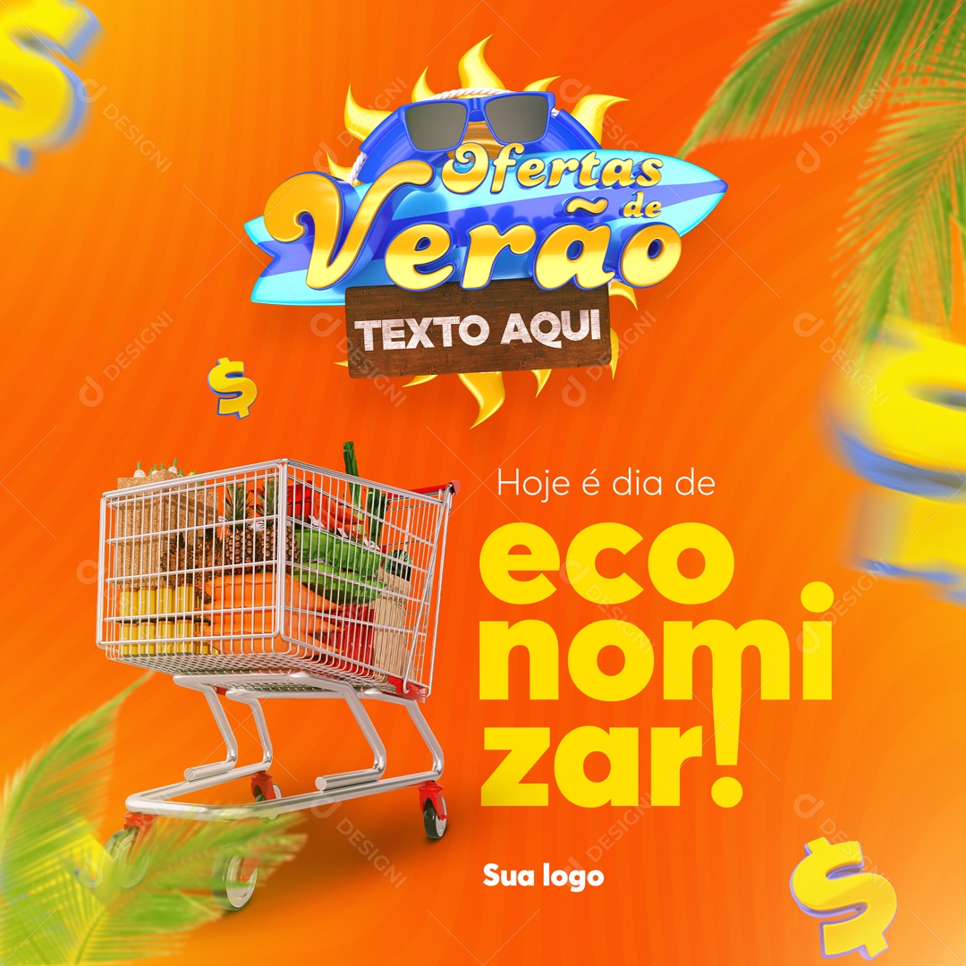 Ofertas de Verão Hoje é Dia de Economizar Social Media PSD Editável