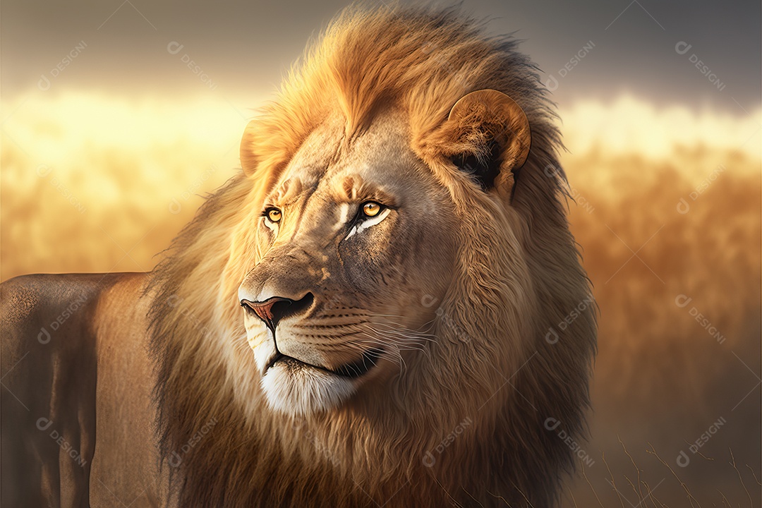 Uma bela imagem de um leão africano em uma planície da savana africana no leste e sul da África.