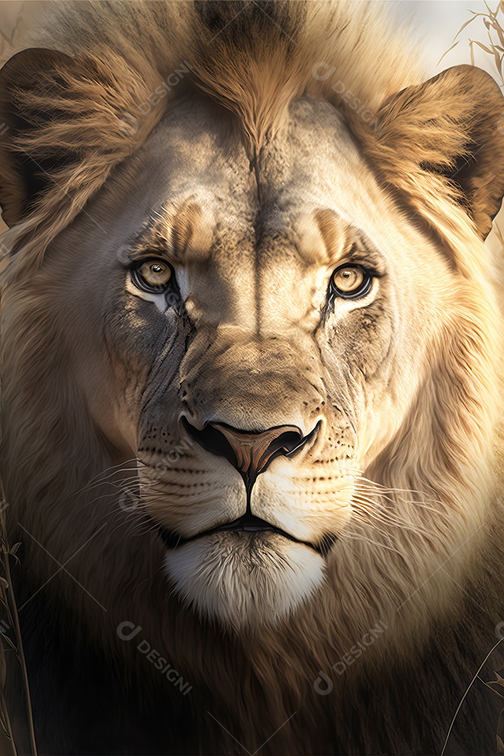 A beautiful image of an African lion in an African savannah plain in eastern and southern Africa.