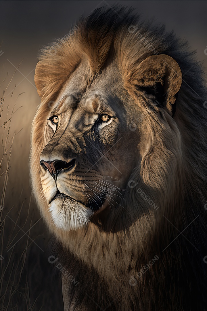 Uma bela imagem de um leão africano em uma planície da savana africana no leste e sul da África.