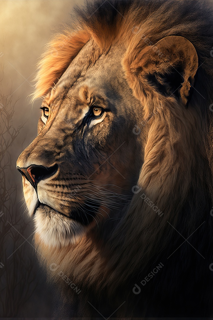 Uma bela imagem de um leão africano em uma planície da savana africana no leste e sul da África.