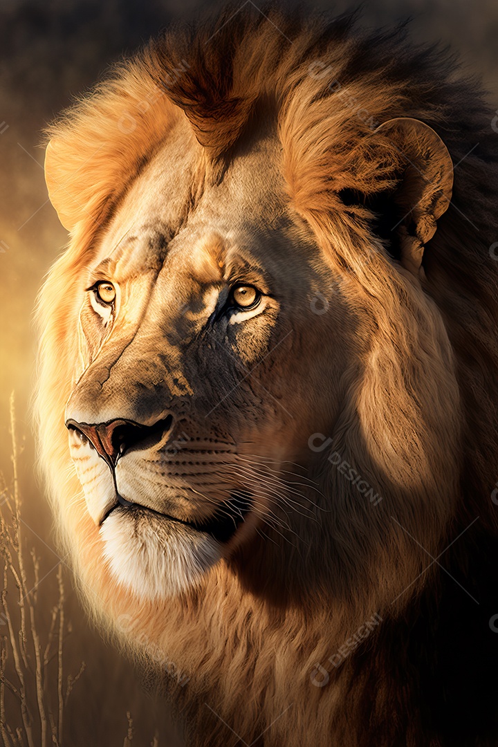 Uma bela imagem de um leão africano em uma planície da savana africana no leste e sul da África.