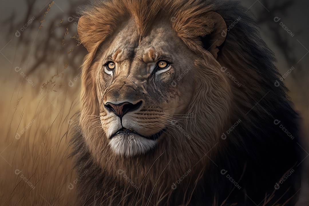 Uma bela imagem de um leão africano em uma planície da savana africana no leste e sul da África.