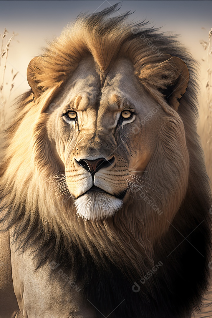 Uma bela imagem de um leão africano em uma planície da savana africana no leste e sul da África.