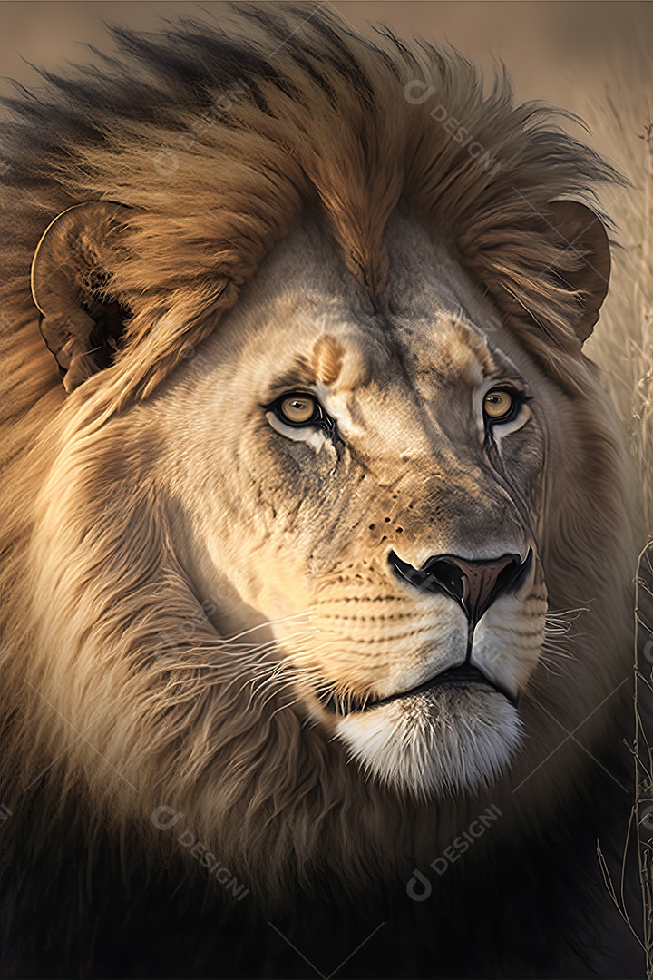 Uma bela imagem de um leão africano em uma planície da savana africana no leste e sul da África.