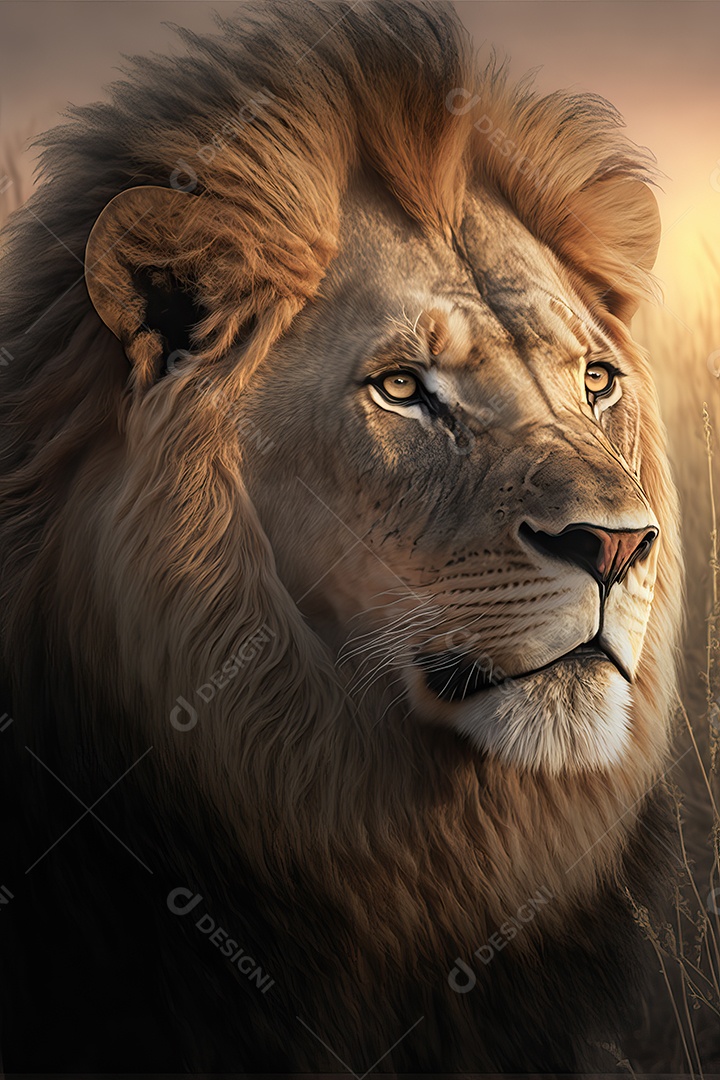 Uma bela imagem de um leão africano em uma planície da savana africana no leste e sul da África.