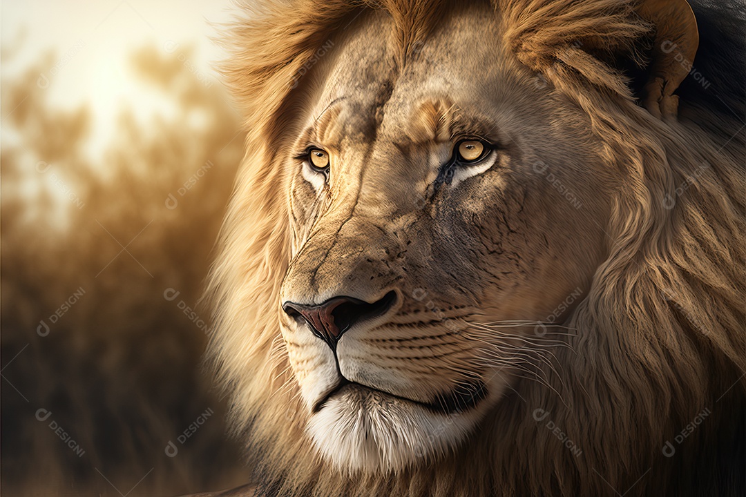 Uma bela imagem de um leão africano em uma planície da savana africana no leste e sul da África.