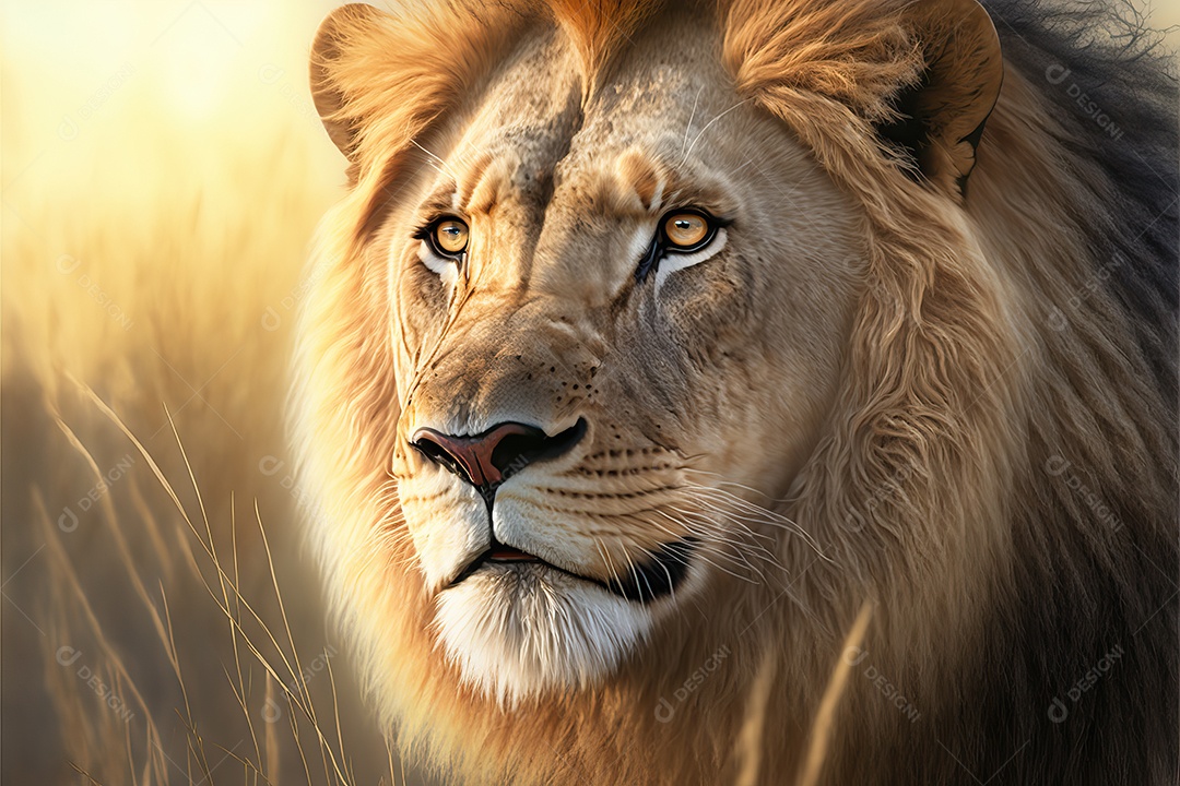 Uma bela imagem de um leão africano em uma planície da savana africana no leste e sul da África.