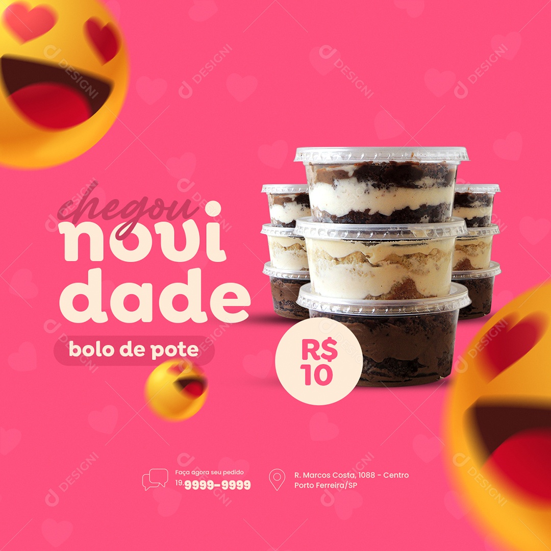 Chegou Novidade Bolo de Pote Doceria Social Media PSD Editável