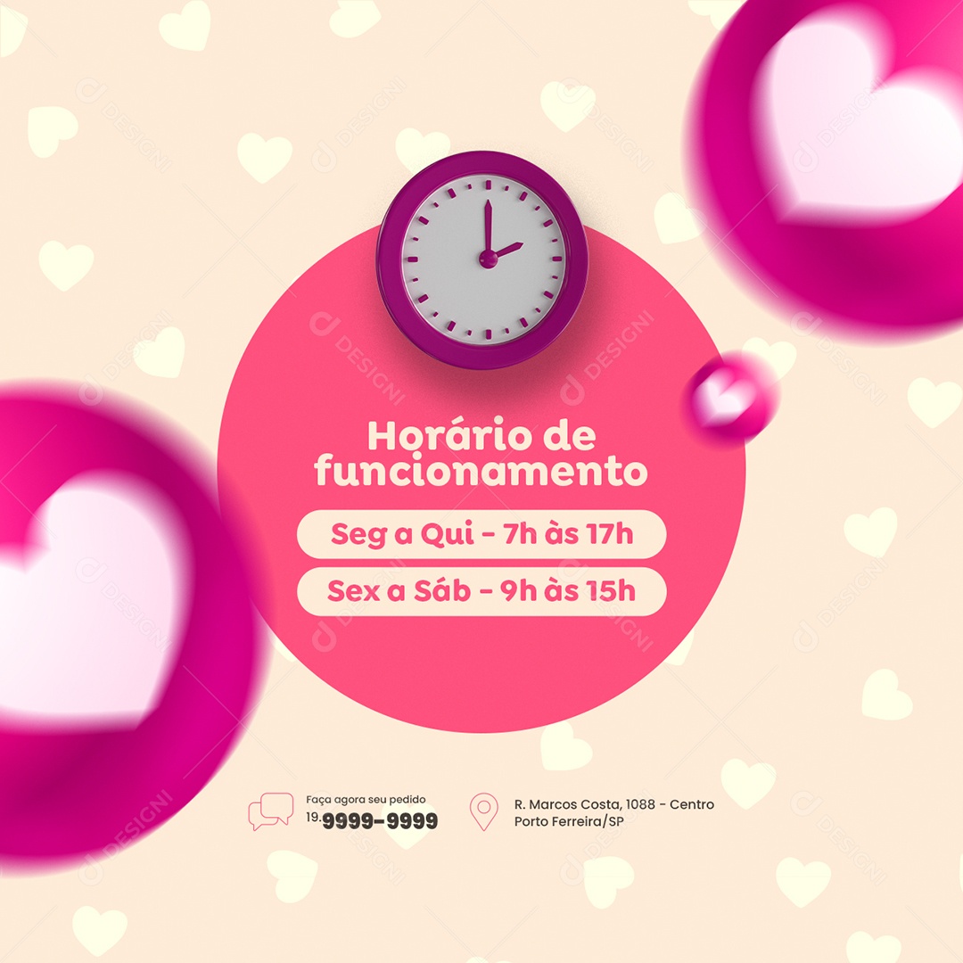 Horário de Funcionamento Doceria Social Media PSD Editável