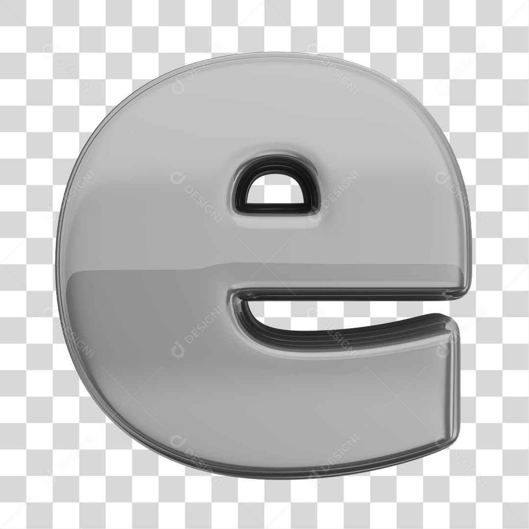 Letra e Minúscula Elemento 3D Prata Para Composição PNG Transparente