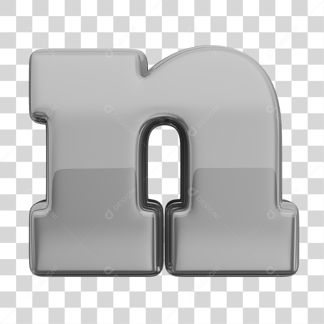 Letra n Minúscula Elemento 3D Prata Para Composição PNG Transparente
