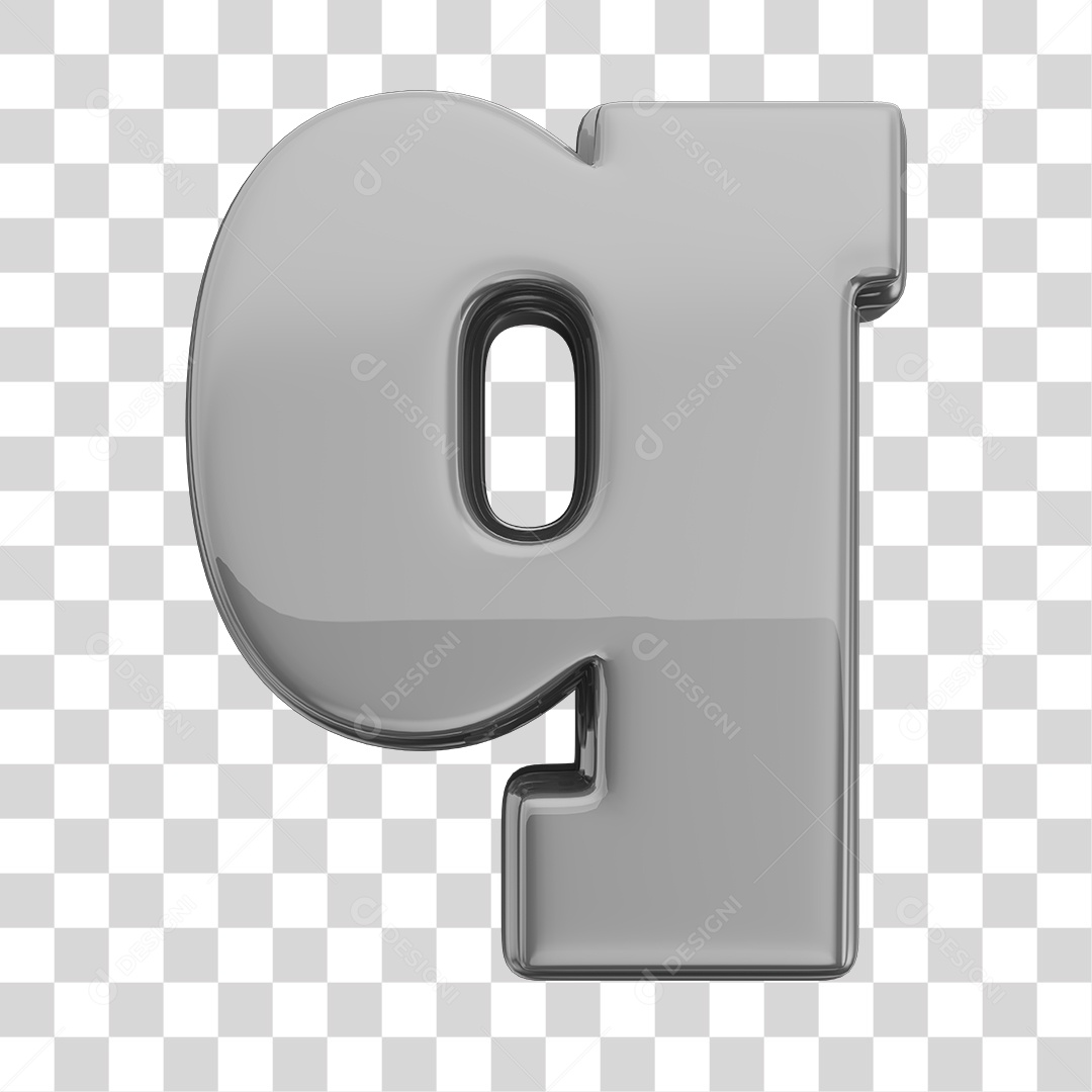 Letra q Minúscula Elemento 3D Prata Para Composição PNG Transparente
