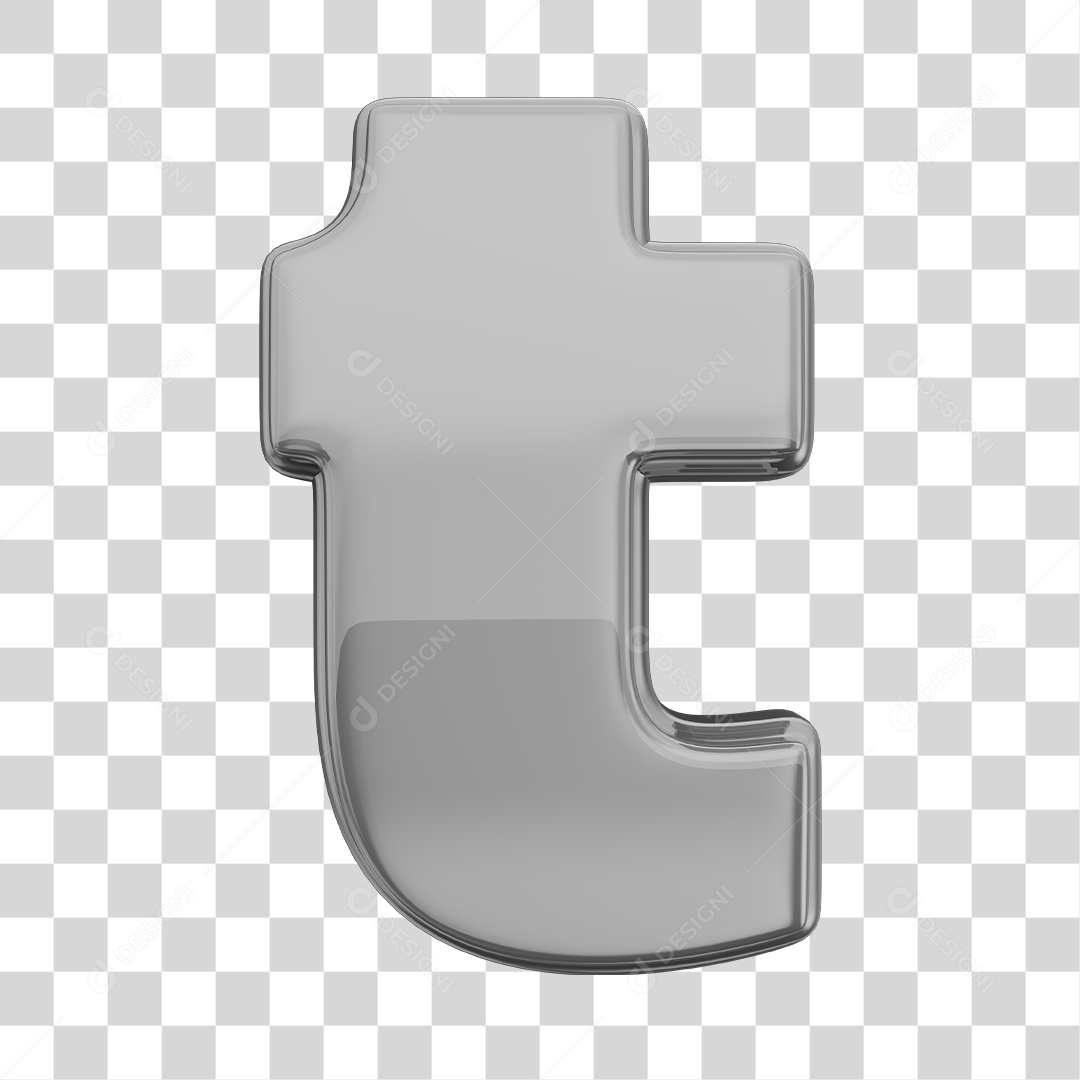 Letra t Minúscula Elemento 3D Prata Para Composição PNG Transparente