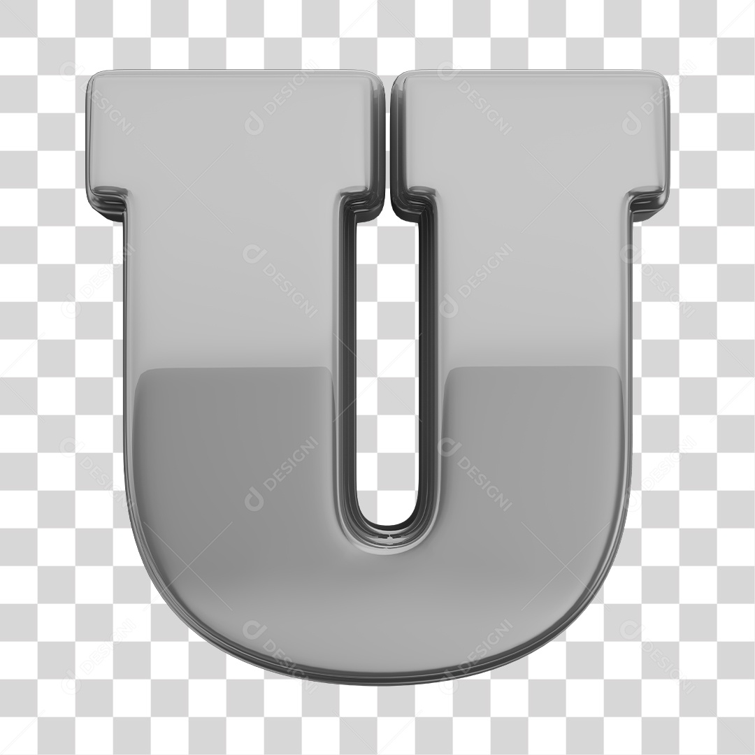 Letra U Maiúscula Prata Elemento 3D Para Composição PNG Transparente