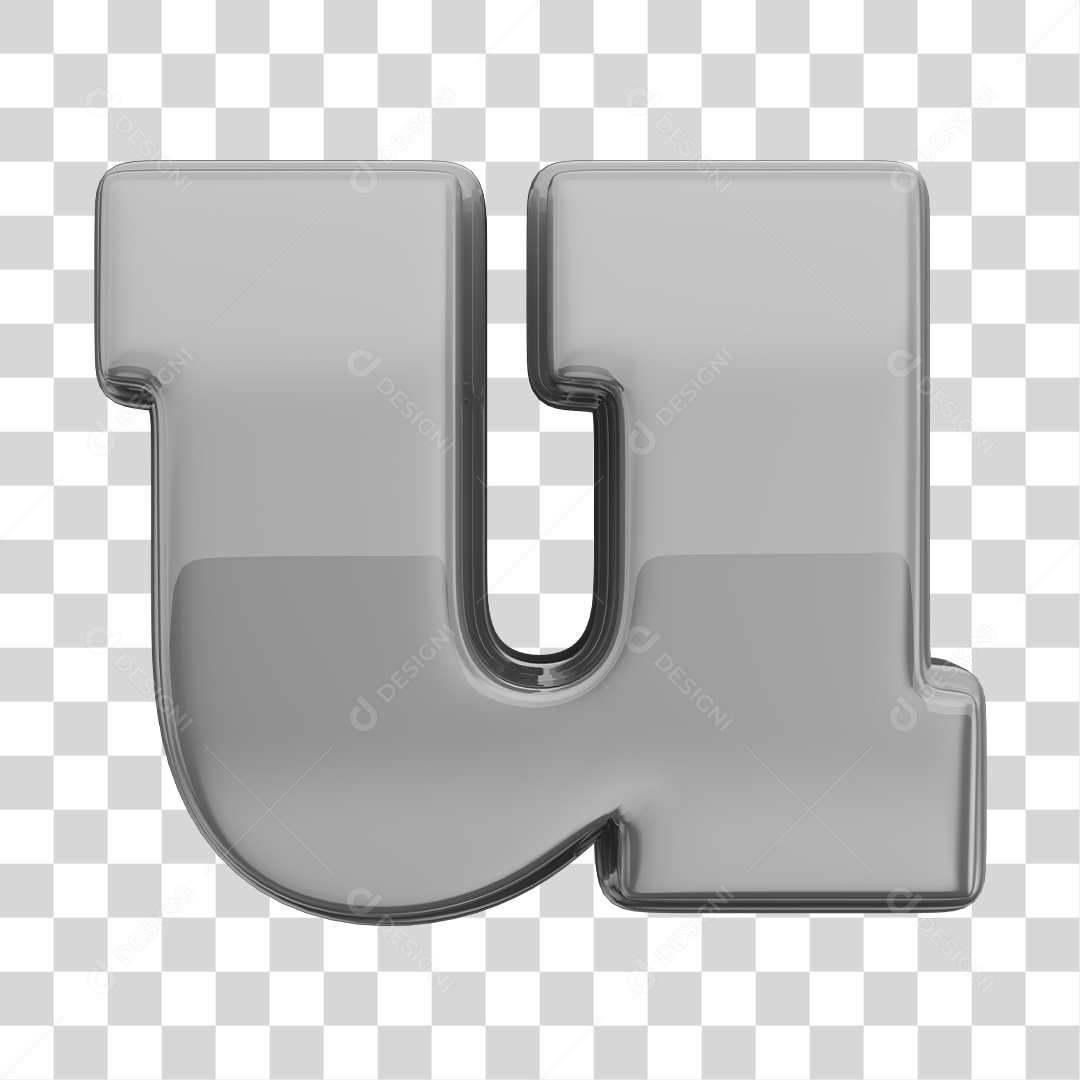 Letra u Minúscula Elemento 3D Prata Para Composição PNG Transparente