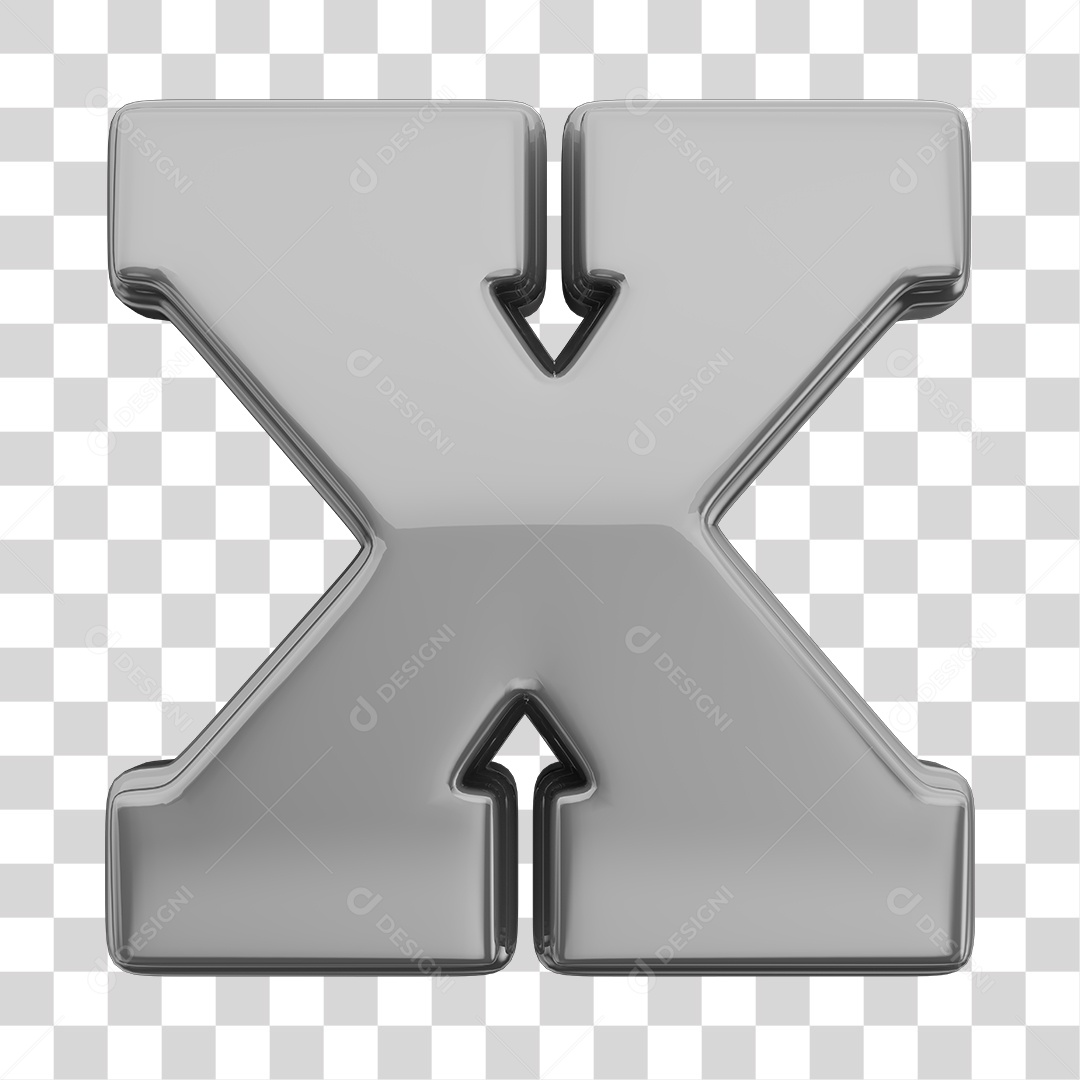Letra X Maiúscula Prata Elemento 3D Para Composição PNG Transparente
