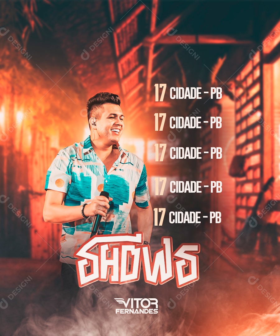 Flyer Agenda de Shows Vitor Fernandes Social Media PSD Editável