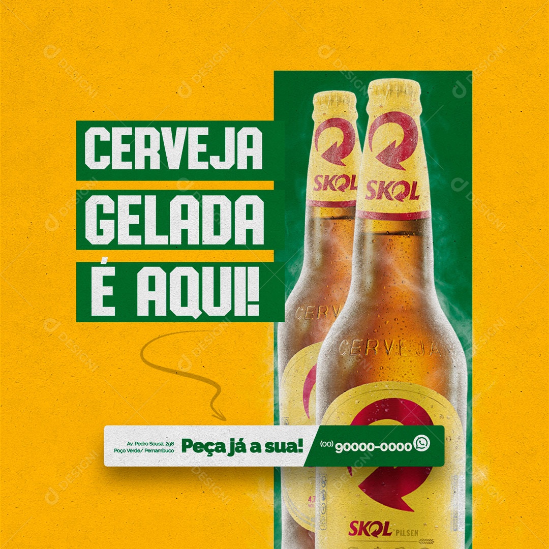 Cerveja Gelada é Aqui Distribuidora de Bebidas Social Media PSD Editável