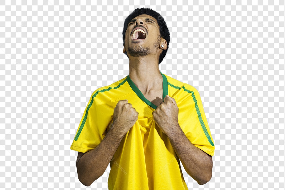 Torcedor de Futebol Torcendo Pelo Seu Time Brasil PSD + PNG Transparente