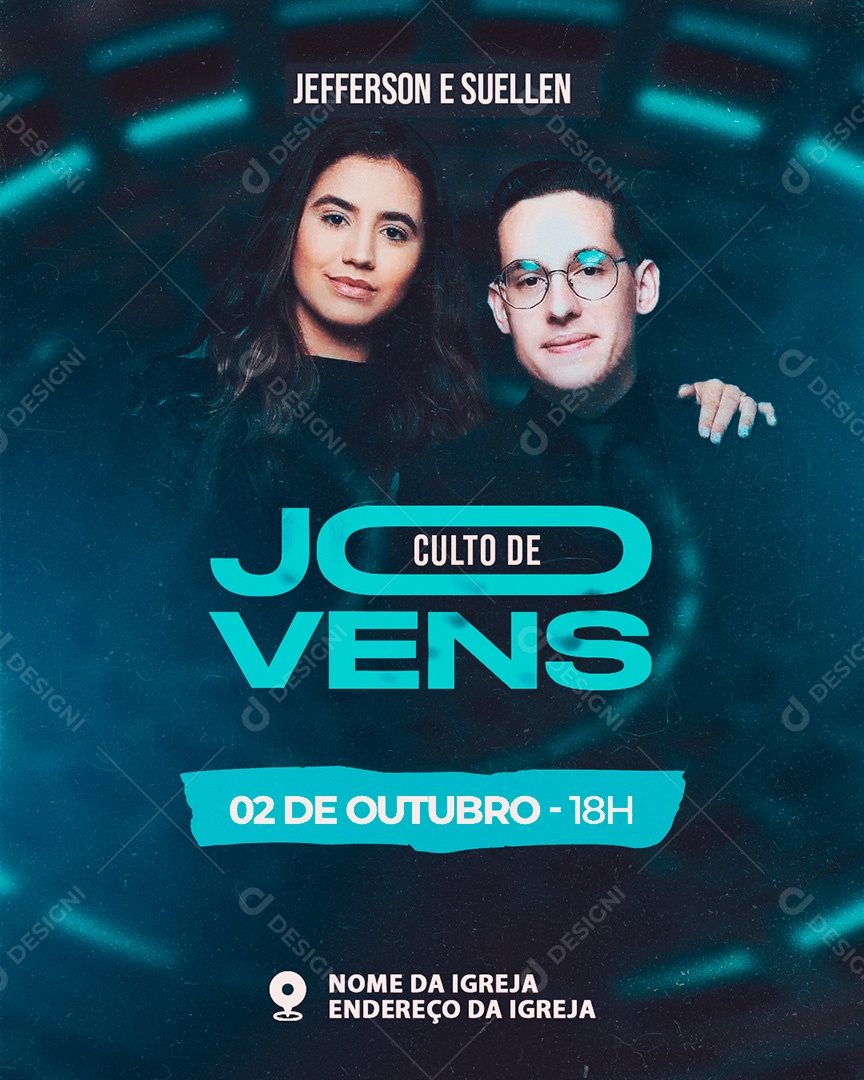 Post Flyer Culto de Jovens Social Media PSD Editável