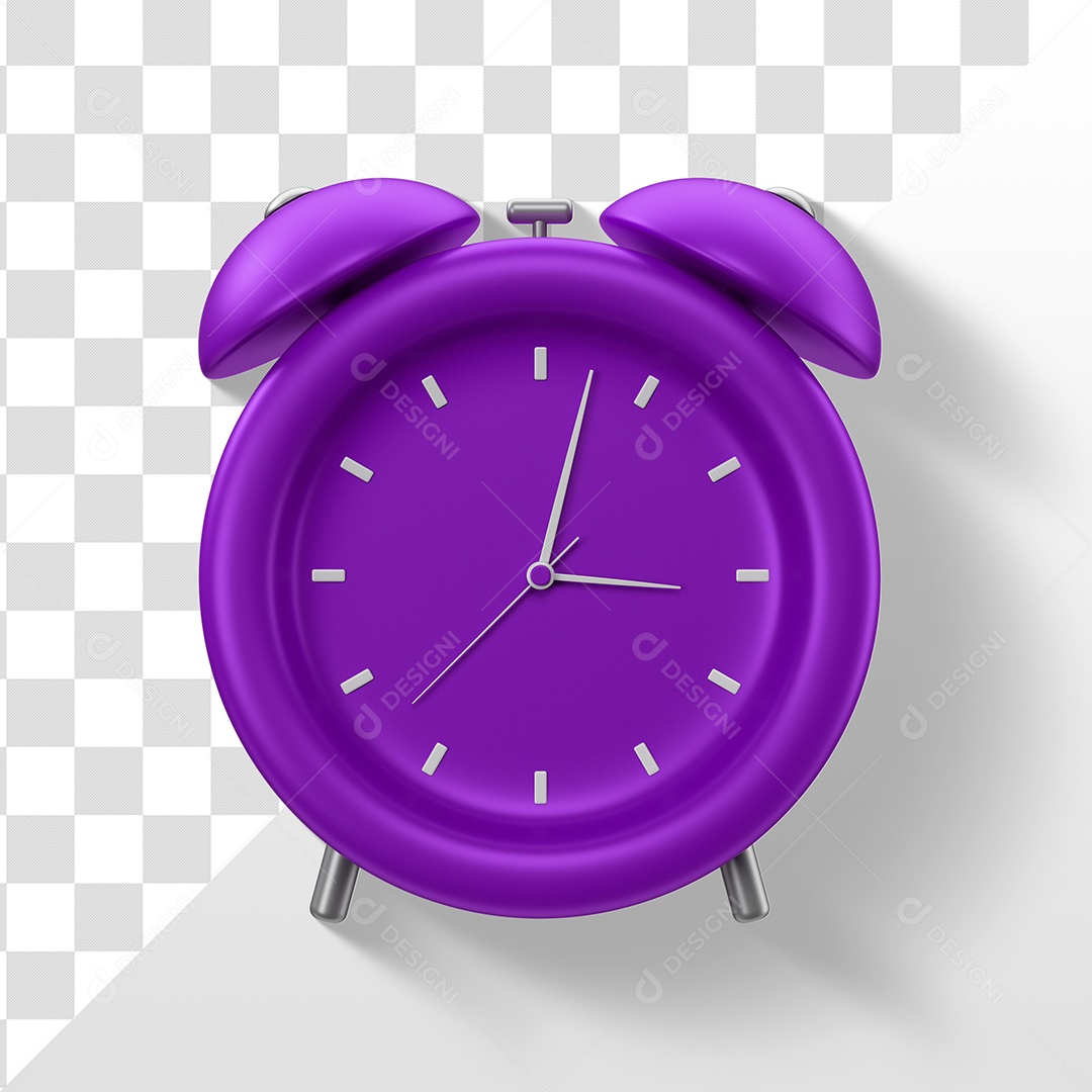 Relógio Despertador Elemento 3D Roxo para Composição PSD
