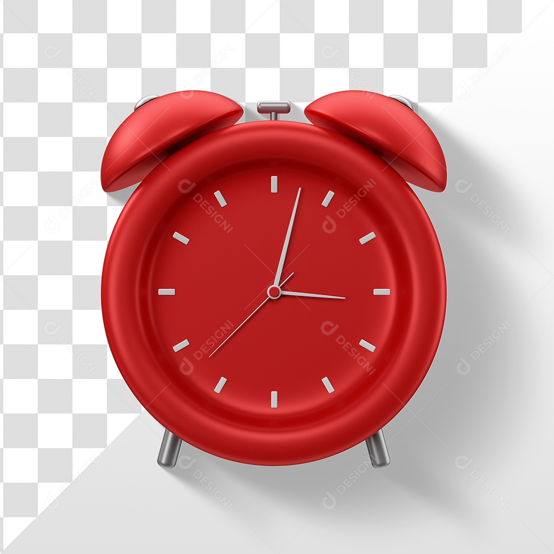 Relógio Despertador Elemento 3D Vermelho para Composição PSD