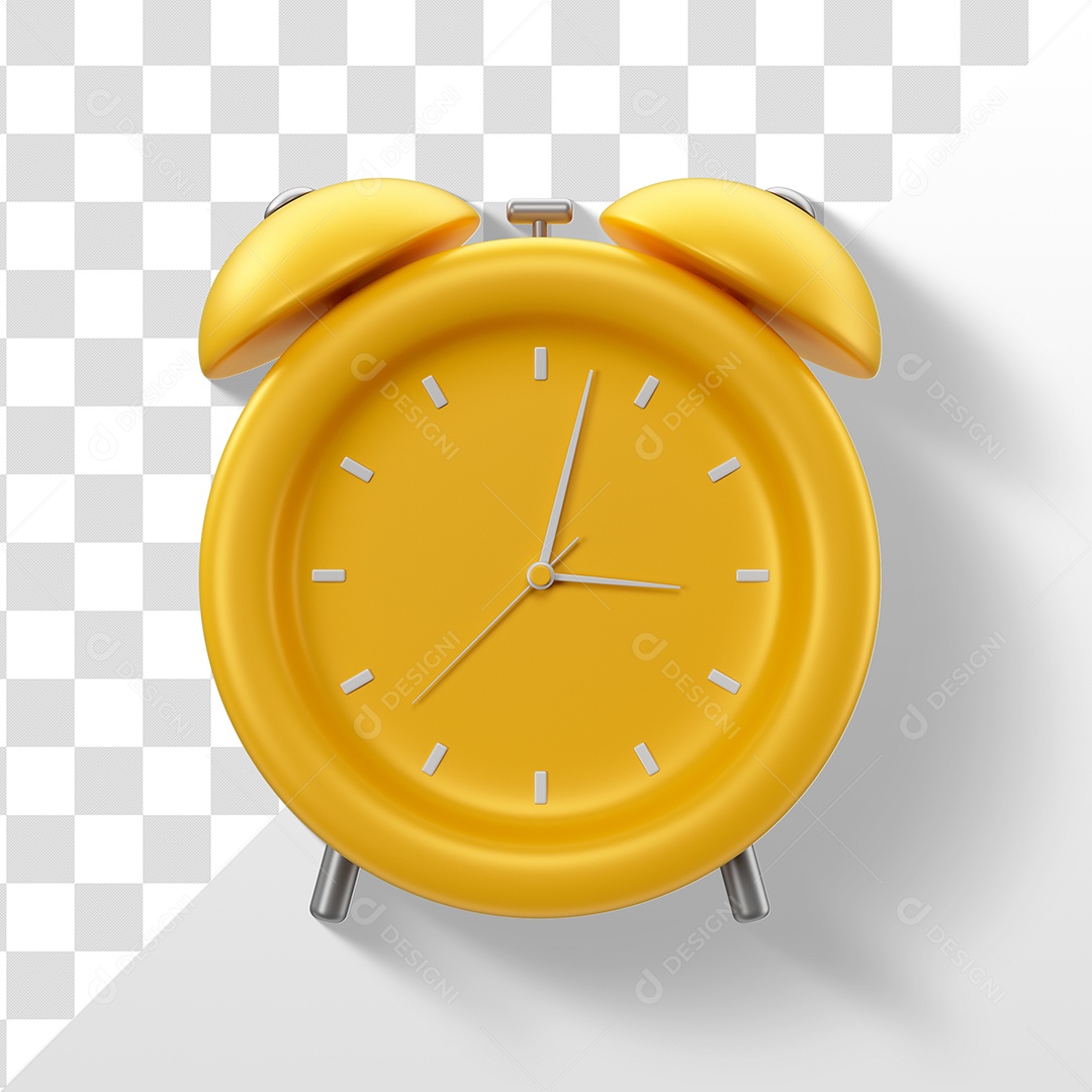 Relógio Despertador Elemento 3D Amarelo para Composição PSD
