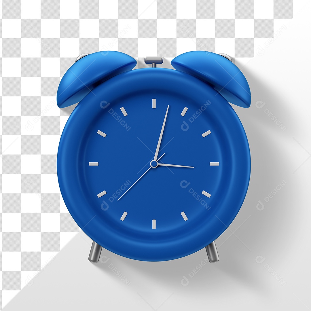 Relógio Despertador Elemento 3D Azul para Composição PSD