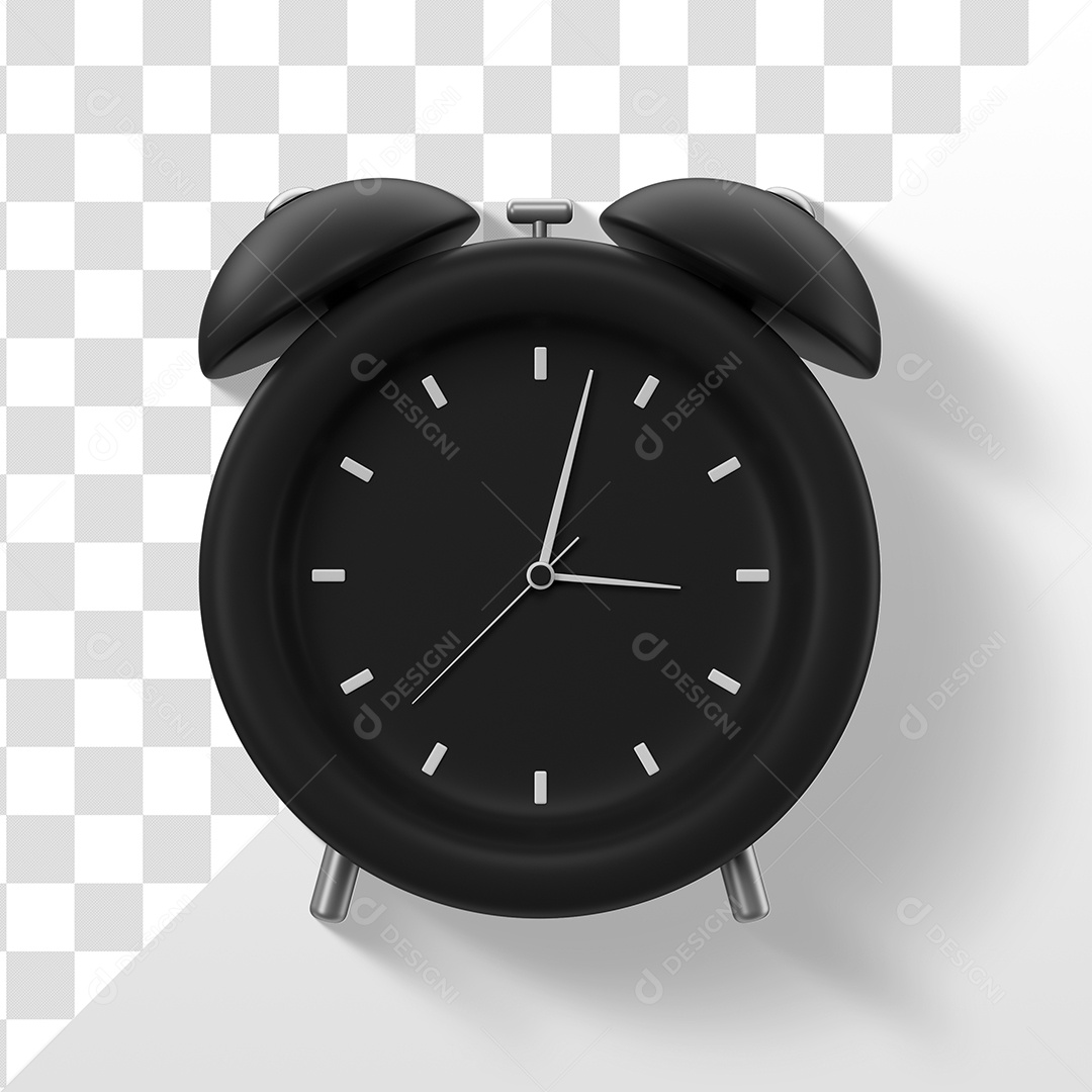 Relógio Despertador Elemento 3D Preto para Composição PSD