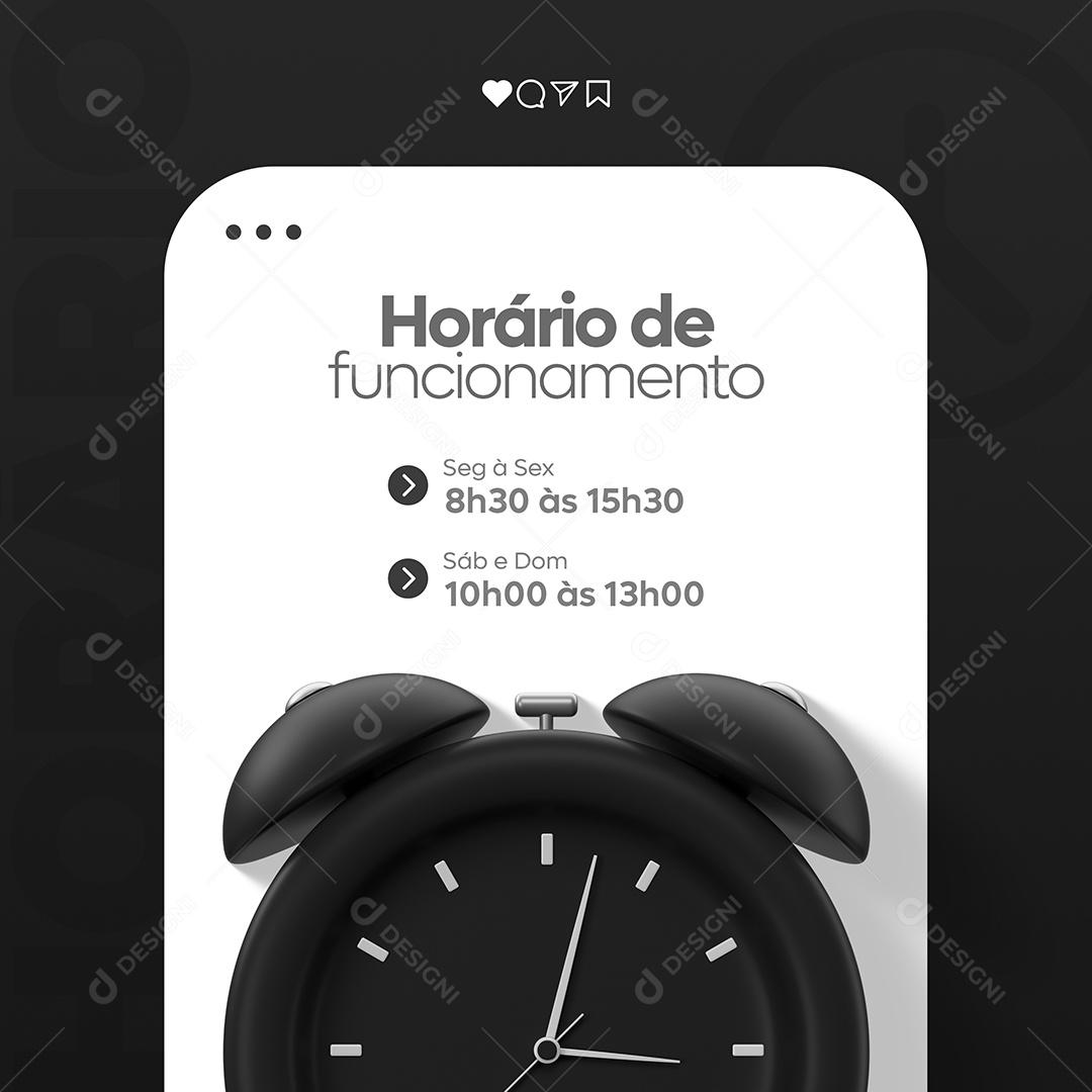 Social Media Horário de Funcionamento PSD Editável