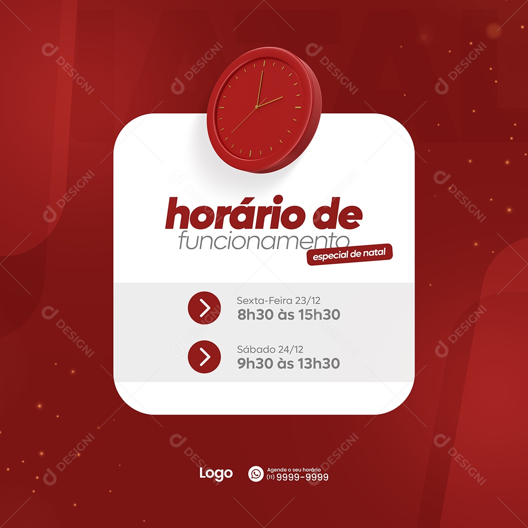 Horário de Funcionamento Especial de Natal Social Media PSD Editável