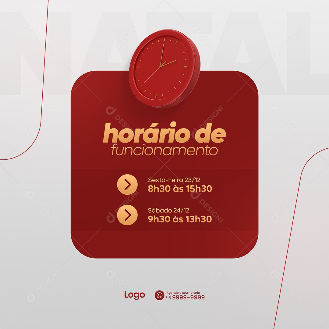 Horário de Funcionamento Feliz Natal  Social Media PSD Editável