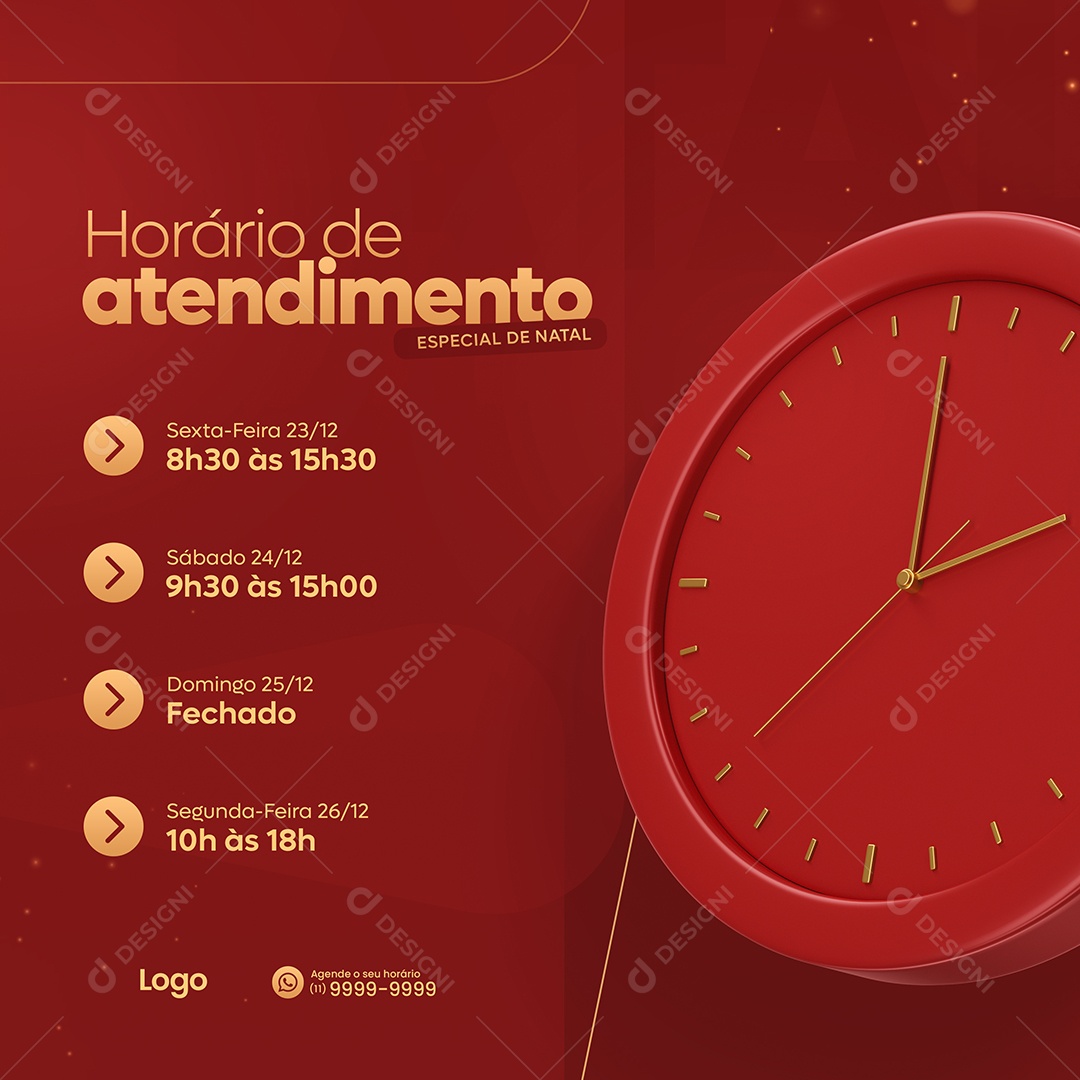 Horário de Atendimento Especial de Natal Social Media PSD Editável