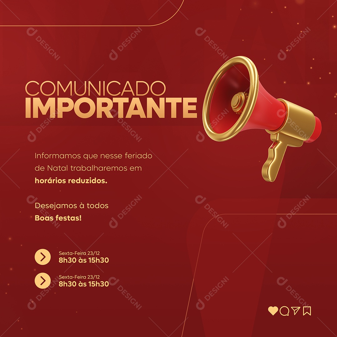 Comunicado Importante Horários Reduzidos Feliz Natal Social Media PSD Editável