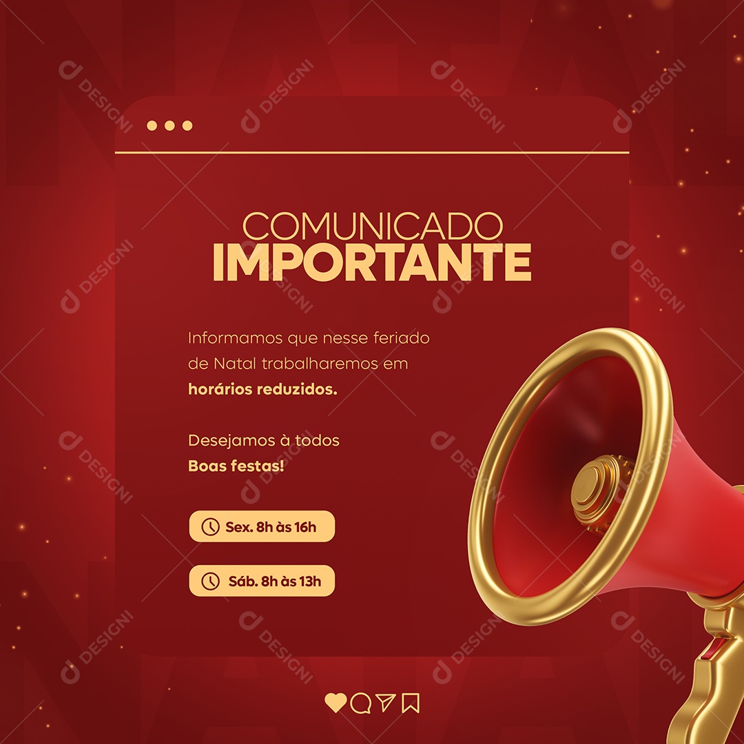 Comunicado Importante Horários Reduzidos Feliz Natal Social Media PSD Editável