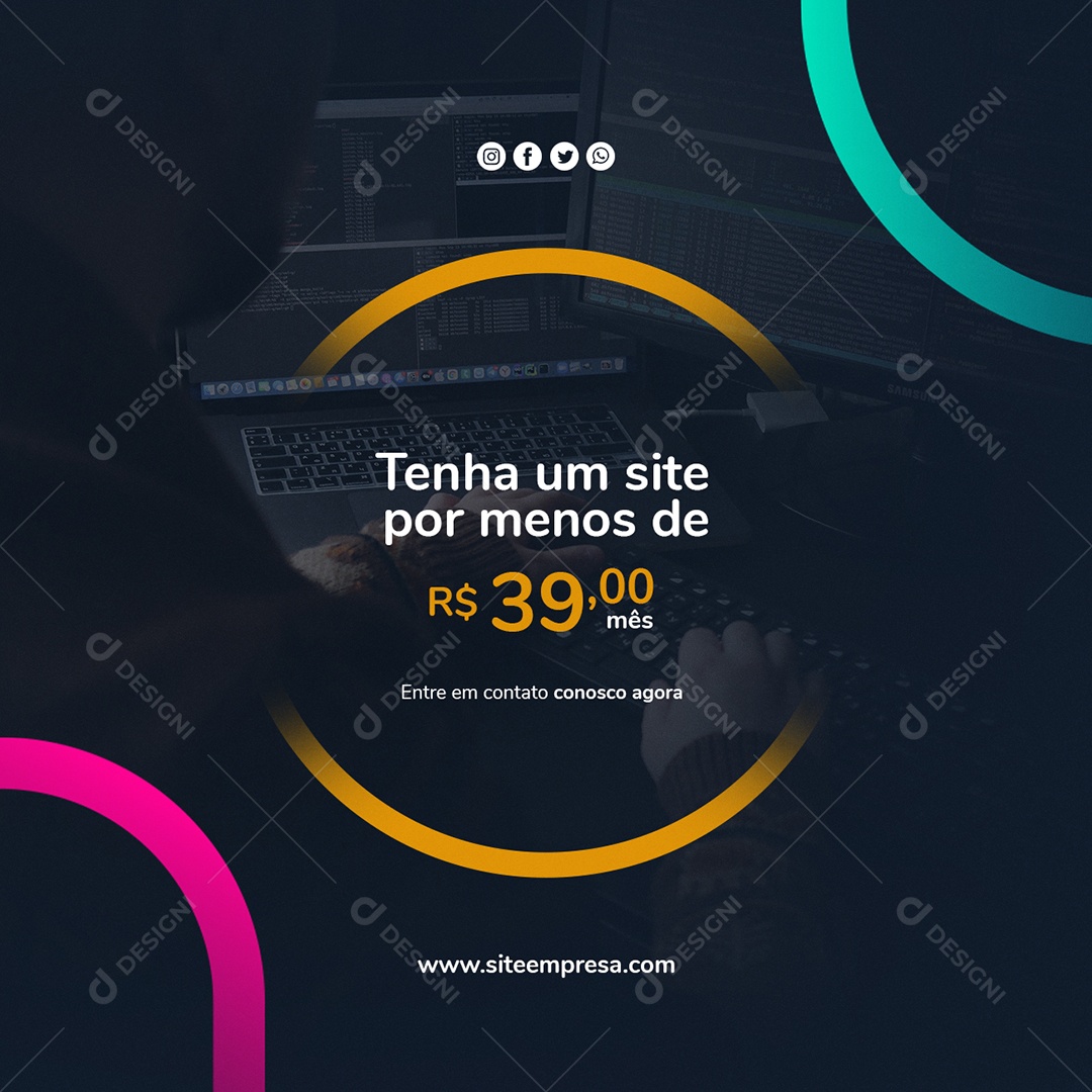 Tenha um Site por Menos de 39,00 mês Website Social Media PSD Editável